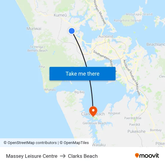 Massey Leisure Centre to Clarks Beach map