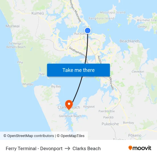 Ferry Terminal - Devonport to Clarks Beach map