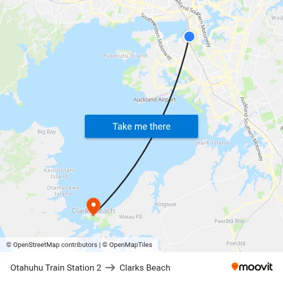 Otahuhu Train Station 2 to Clarks Beach map