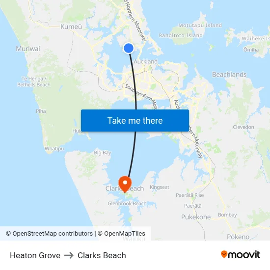 Heaton Grove to Clarks Beach map