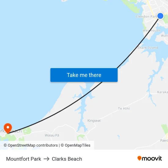 Mountfort Park to Clarks Beach map