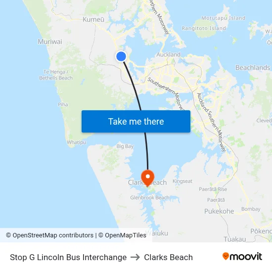 Stop G Lincoln Bus Interchange to Clarks Beach map