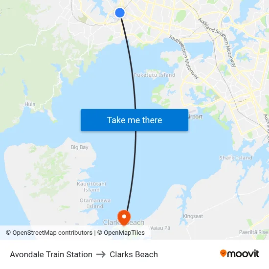 Avondale Train Station to Clarks Beach map