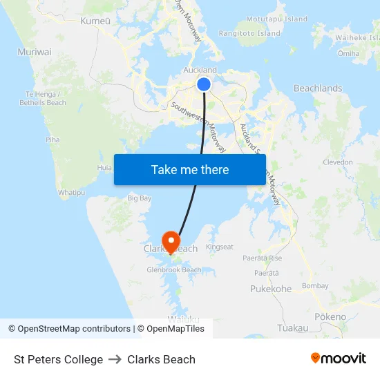 St Peters College to Clarks Beach map