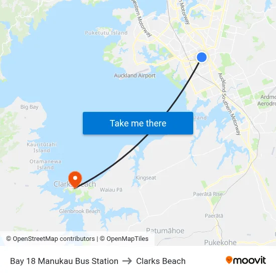 Bay 18 Manukau Bus Station to Clarks Beach map