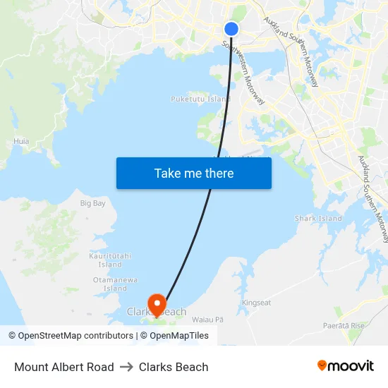 Mount Albert Road to Clarks Beach map
