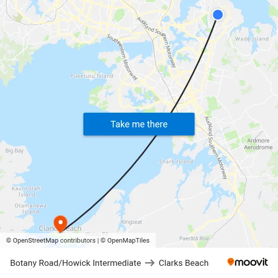 Botany Road/Howick Intermediate to Clarks Beach map