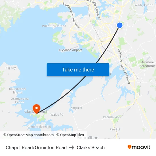Chapel Road/Ormiston Road to Clarks Beach map