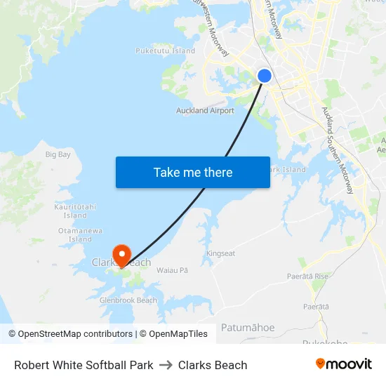Robert White Softball Park to Clarks Beach map