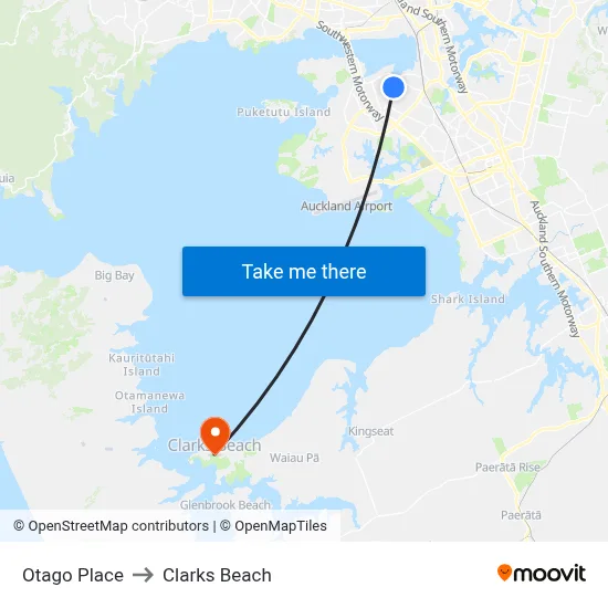 Otago Place to Clarks Beach map