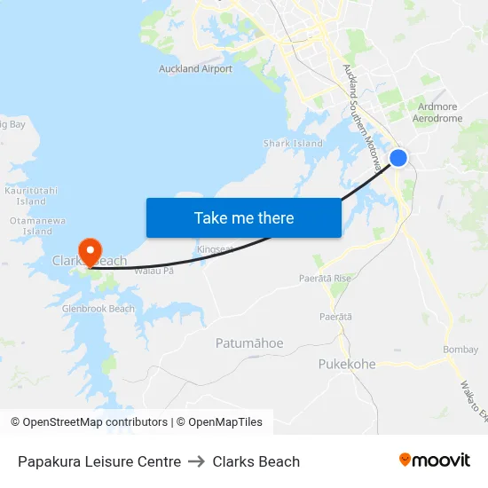 Papakura Leisure Centre to Clarks Beach map