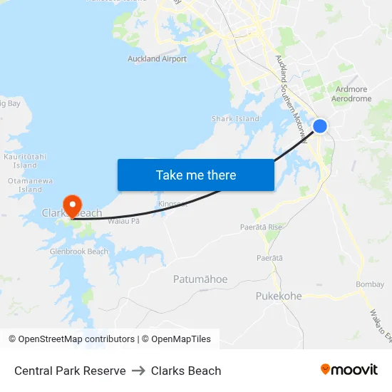 Central Park Reserve to Clarks Beach map