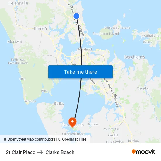 St Clair Place to Clarks Beach map