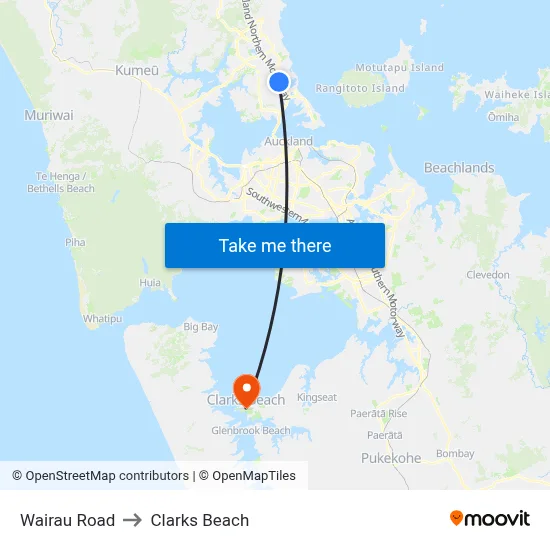 Wairau Road to Clarks Beach map
