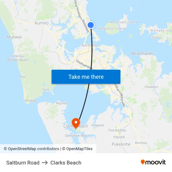 Saltburn Road to Clarks Beach map