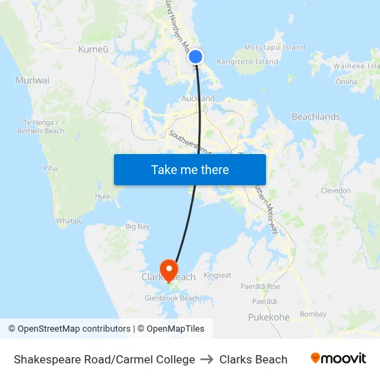 Shakespeare Road/Carmel College to Clarks Beach map
