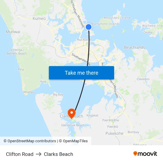 Clifton Road to Clarks Beach map