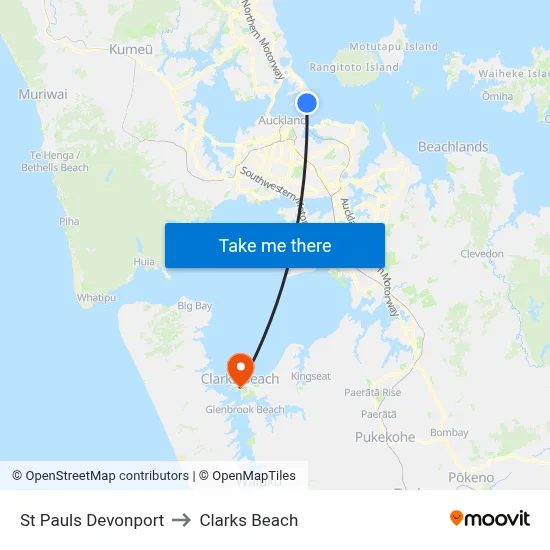 St Pauls Devonport to Clarks Beach map