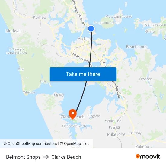 Belmont Shops to Clarks Beach map
