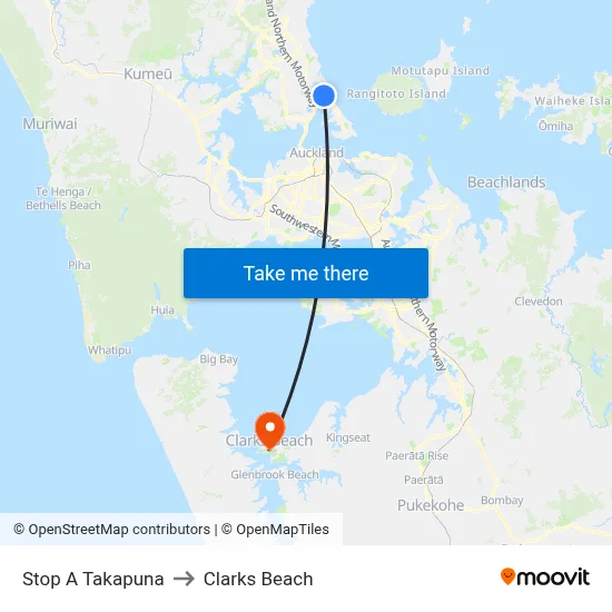 Stop A Takapuna to Clarks Beach map