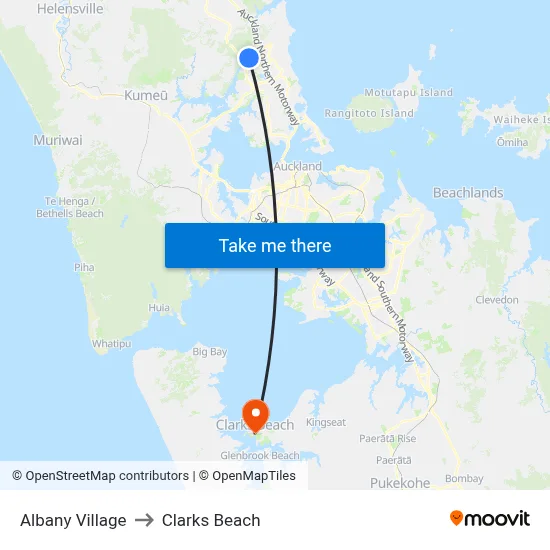 Albany Village to Clarks Beach map