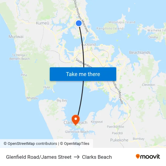 Glenfield Road/James Street to Clarks Beach map