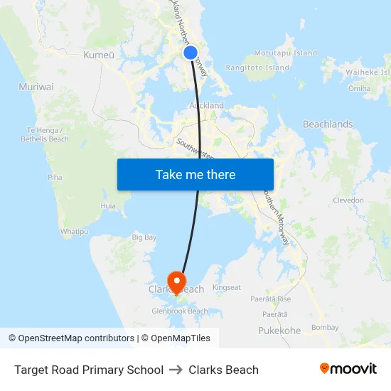 Target Road Primary School to Clarks Beach map