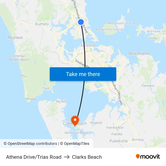 Athena Drive/Trias Road to Clarks Beach map