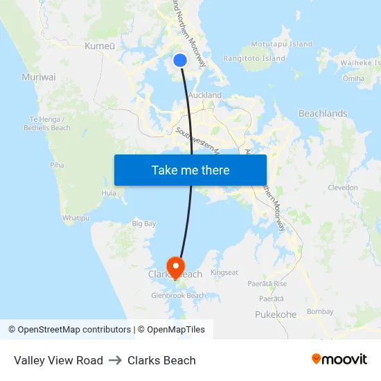 Valley View Road to Clarks Beach map