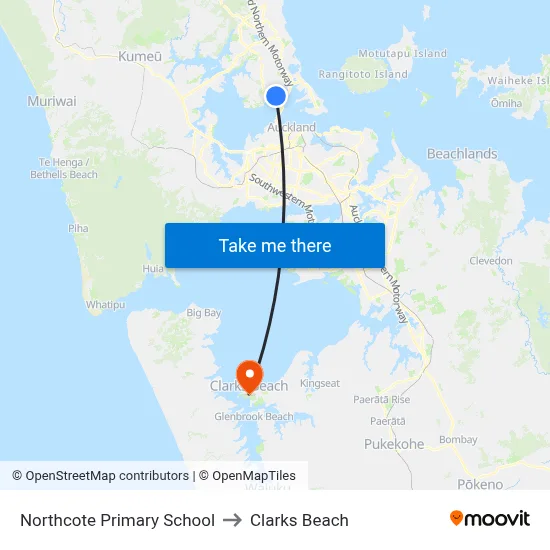 Northcote Primary School to Clarks Beach map