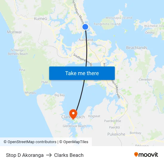 Stop D Akoranga to Clarks Beach map