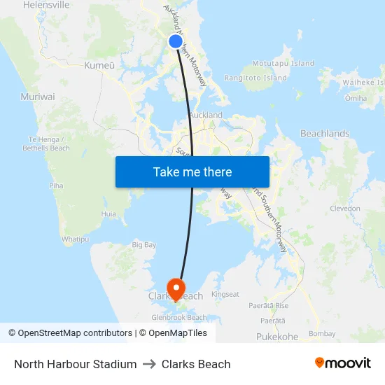 North Harbour Stadium to Clarks Beach map