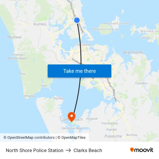 North Shore Police Station to Clarks Beach map