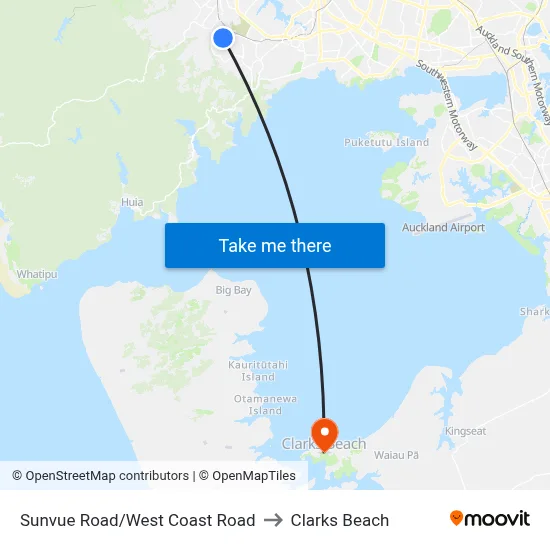 Sunvue Road/West Coast Road to Clarks Beach map