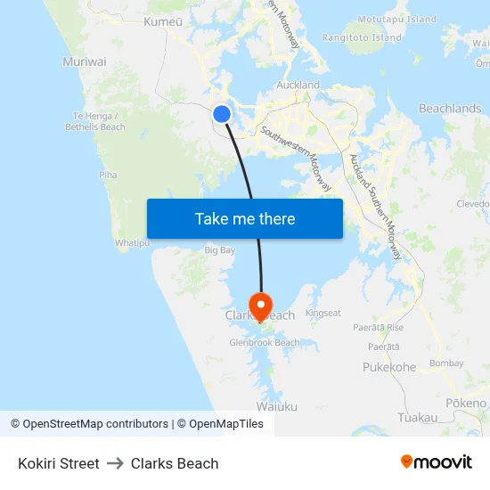 Kokiri Street to Clarks Beach map