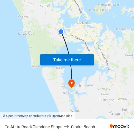 Te Atatu Road/Glendene Shops to Clarks Beach map