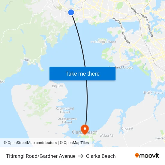 Titirangi Road/Gardner Avenue to Clarks Beach map