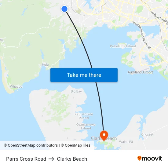 Parrs Cross Road to Clarks Beach map