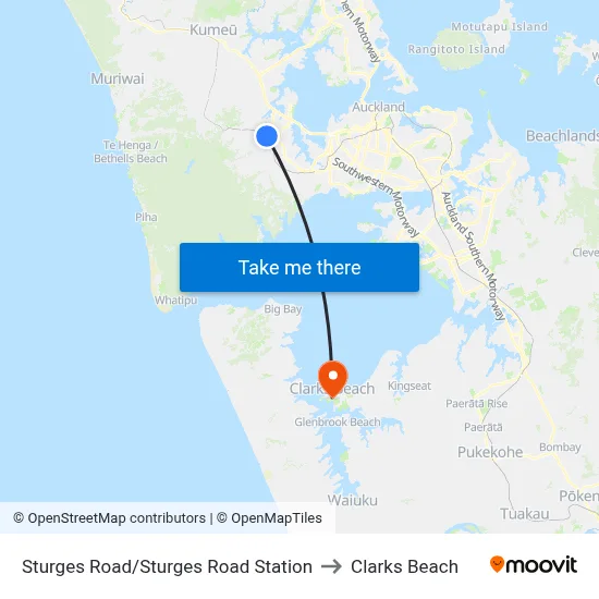 Sturges Road/Sturges Road Station to Clarks Beach map