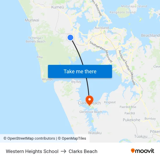 Western Heights School to Clarks Beach map
