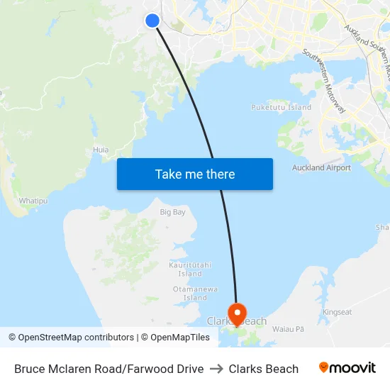 Bruce Mclaren Road/Farwood Drive to Clarks Beach map