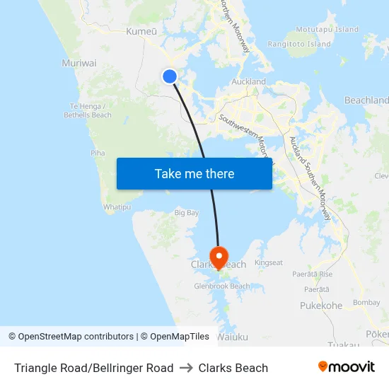Triangle Road/Bellringer Road to Clarks Beach map