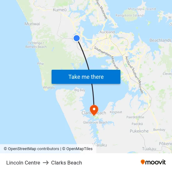 Lincoln Centre to Clarks Beach map