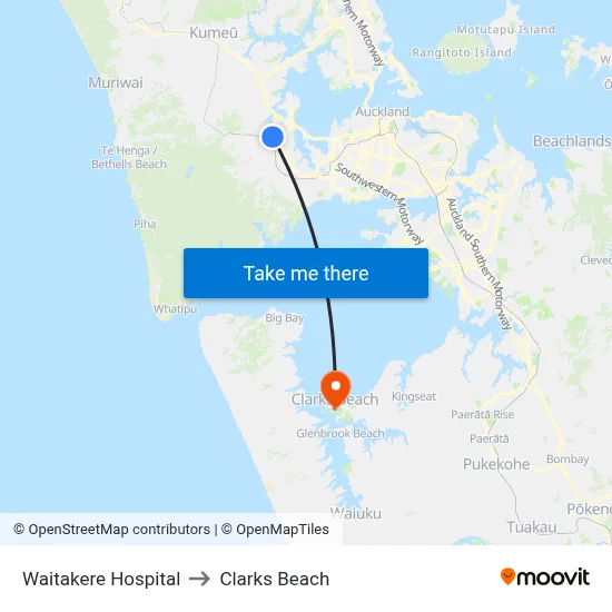 Waitakere Hospital to Clarks Beach map