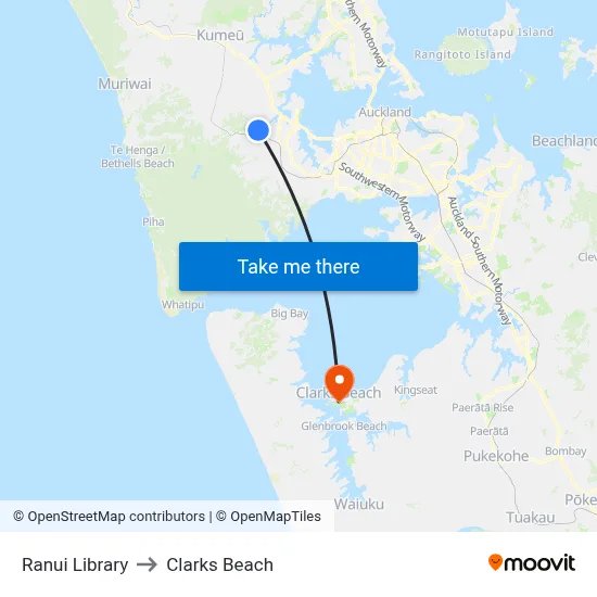 Ranui Library to Clarks Beach map