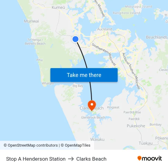 Stop A Henderson Station to Clarks Beach map