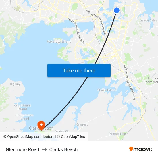 Glenmore Road to Clarks Beach map