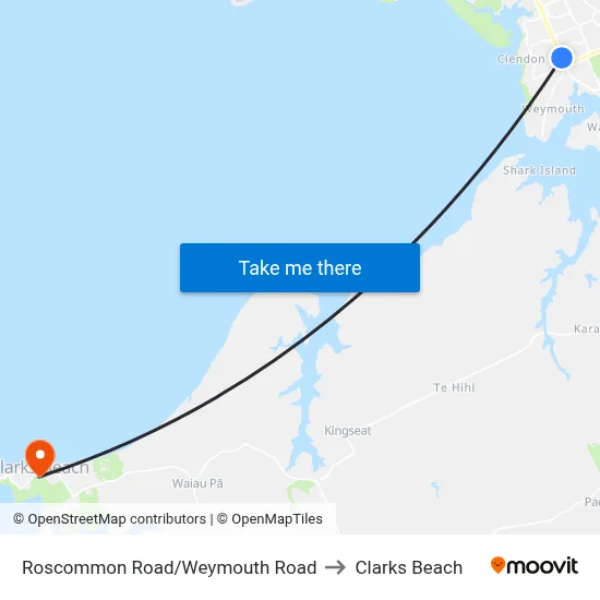 Roscommon Road/Weymouth Road to Clarks Beach map