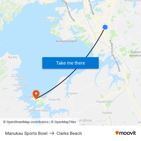 Manukau Sports Bowl to Clarks Beach map