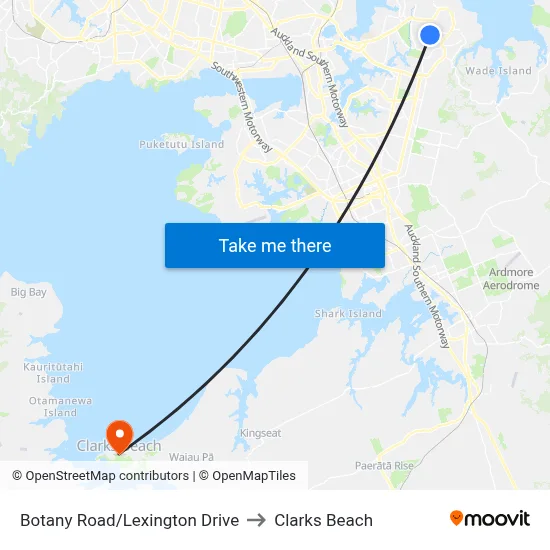Botany Road/Lexington Drive to Clarks Beach map